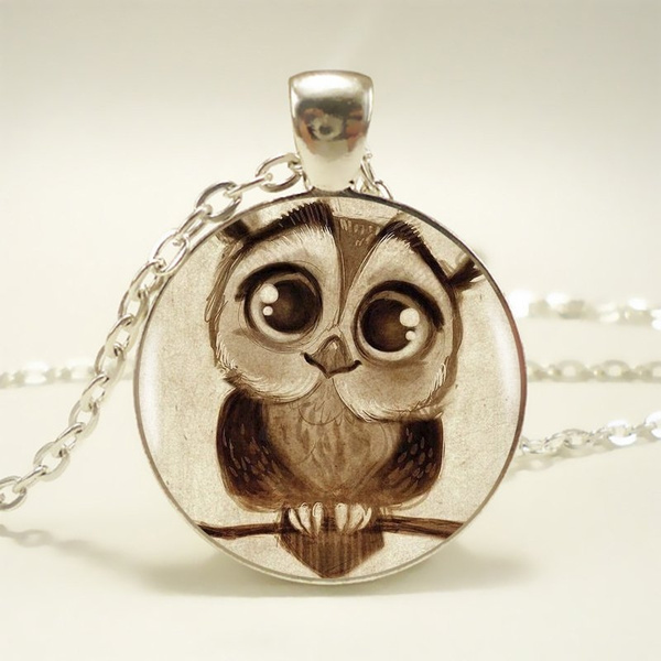 Owl owl cabochon necklace