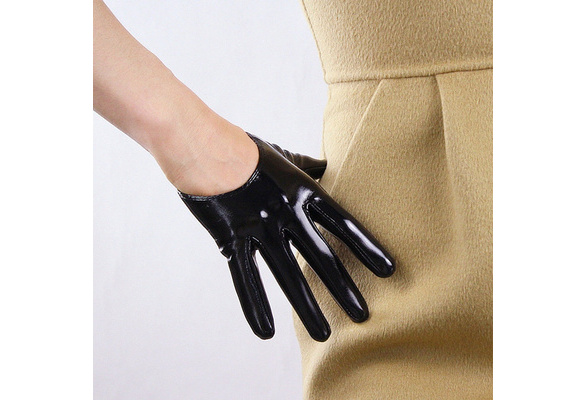 Shine Leather Faux Patent Leather Extra Short Gloves Red Cosplay Gothic Latex 