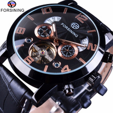 multifunctionalwatch, Fashion, automatiskmekaniskklockorherr, Leather Strap Wrist Watch