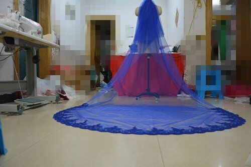 New Royal Blue 3 Meters Bling Sequins Lace Long Cathedral Wedding Veil  Colorful Bridal Veil with Comb