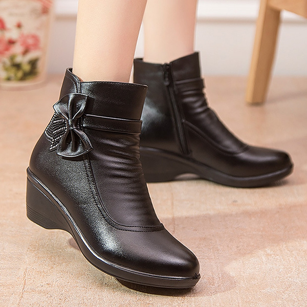 ladies leather wedge boots