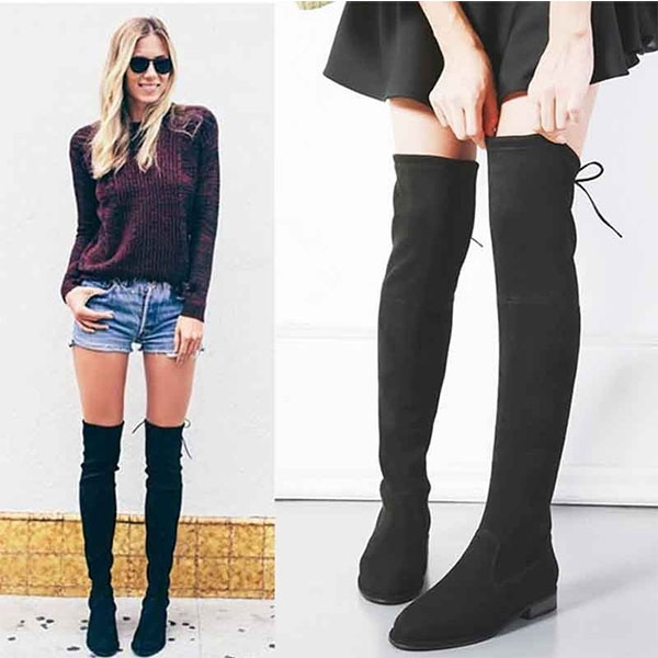 Botas altas hasta el muslo delgadas de gamuza sintética elásticas para  mujer Botas sobre la rodilla de moda sexy Zapatos de mujer Tamaño: 35-40  （Color ： Negro Gris） | Wish