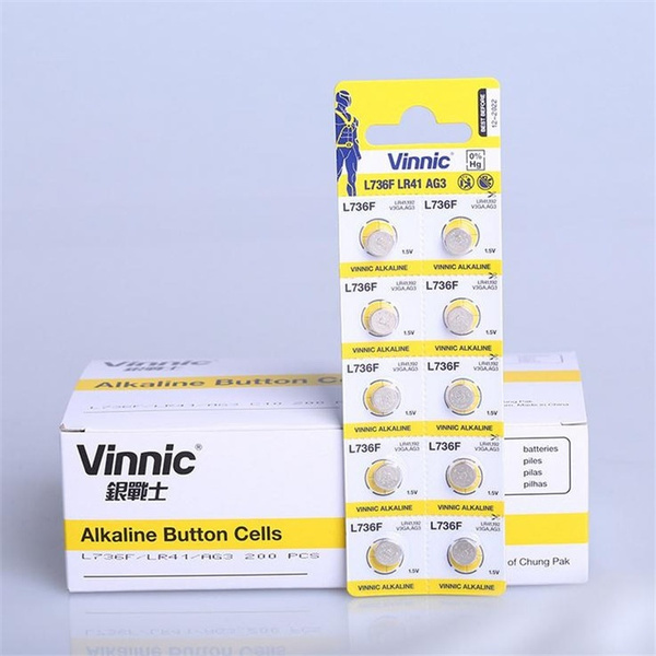 Genuine VINNIC AG3 Mercury Free Alkaline Button Battery L736F, LR41  Electronic Watch Small Toy Battery