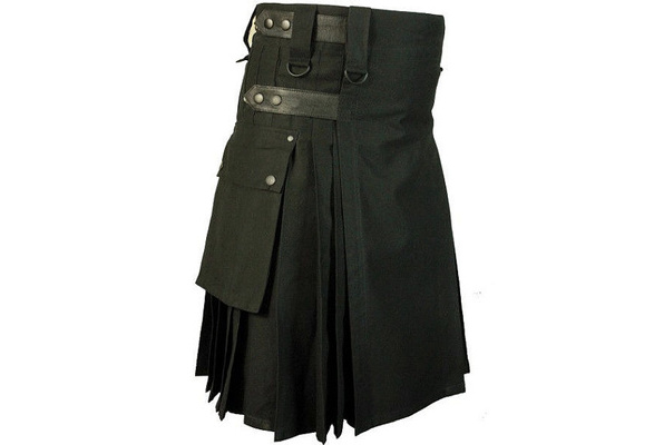 Men's Utility/Modern Kilt Black Color with Cargo Pockets by USA Krafters 