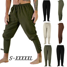 Mens Medieval Pirate Cosplay Costume Pants Renaissance Navigator Trousers Pants Black Army Green