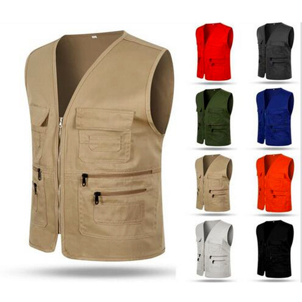 Men's Polyester Cotton Multi-pocket Vest Volunteer Casual Vest Fishing Vest