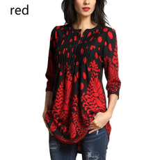 The New Women's Floral Print Round Neckline Is Designed to Design a Long Jacket T-shirt with a Seven-point Sleeve.
