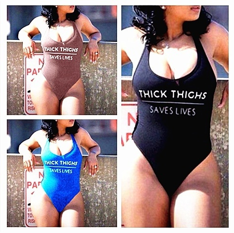 High Cut THICK THIGHS SAVES LIVES Funny Letter Swimsuit Bodysuit One Piece  Women Swimwear Swim Bathing Suits Rompers Monokini