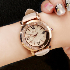 New Women Fashion Luxury Leisure Set Auger Leather Stainless Steel Quartz Watch