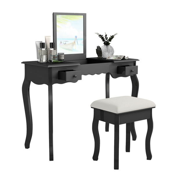 Bathroom Vanity Dressing Table Set Mirrored Bedroom Furniture W/Stool