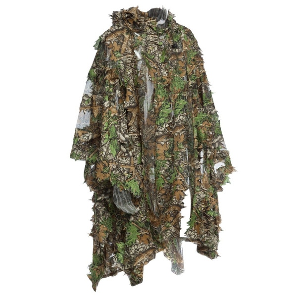 Leafy Poncho Jungle Ghillie Suits Hunting Camouflage 3D Bionic Leaf Yowie Mesh 