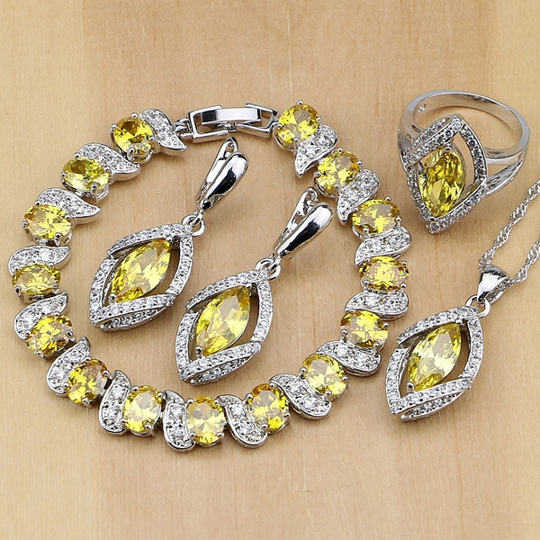 Topaz & CZ necklace Topaz Earrings Topaz Necklace Topaz Jewelry Sterling Silver Yellow Topaz Necklace Earrings Set Wedding Jewelry