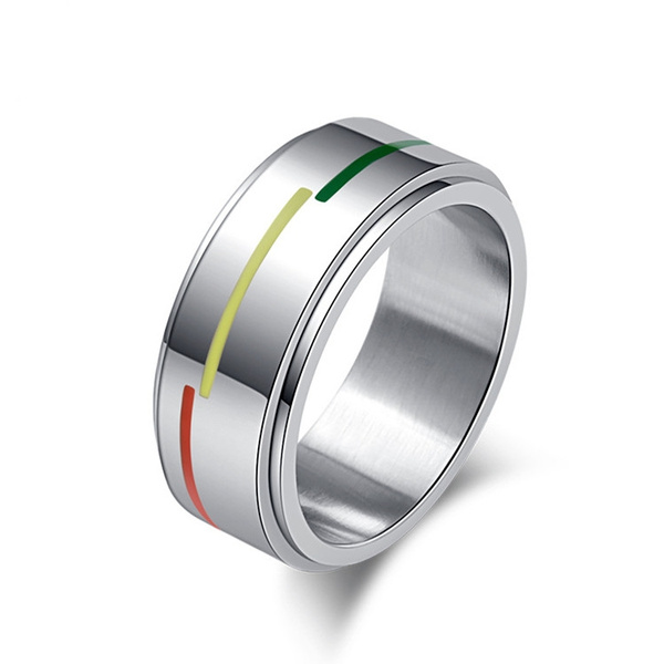 Rainbow Color Spinner  Band Ring Men/Women's Titanium Steel Numeral Ring SZ 6-11 