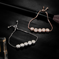 Adjustable Diamond Bracelets Wedding Crystal Bracelet Charm Fashion Jewelry Gifts(Color:Rose Gold,Silver)