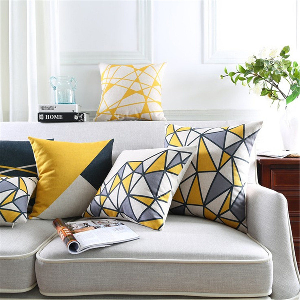 Scandinavian Style Pillowcase Yellow Grey Triangle Abstract Geometric Cushion Cover Car Sofa Pillow Nordic Home Decorative Pillowship Wish Car Sofa Pillow Cover Nordic, Large Grey Sofa Cushion Covers