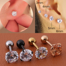 2 Pcs/Set Titanium Zircon Earrings Diamond stud earrings women Fashion bone ear studs set 3mm,4mm,5mm,6mm