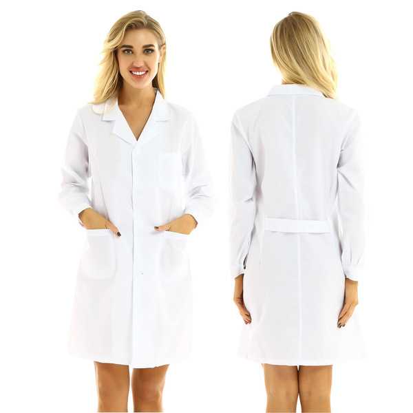 Women/Mens Long Sleeve Scrubs Lab Coat Medical Nurse Doctor Uniform ...