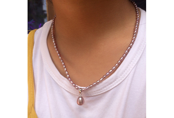 4PCS Natural White Pink Purple Black Freshwater Rice Pearl Leaf Pendant Necklace 