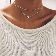 Long Sweater Chain Necklaces Love Heart Choker Necklace for Women Multi Layer Beads Chocker Necklaces Collier Lovers Gift Choker Necklace Pendant