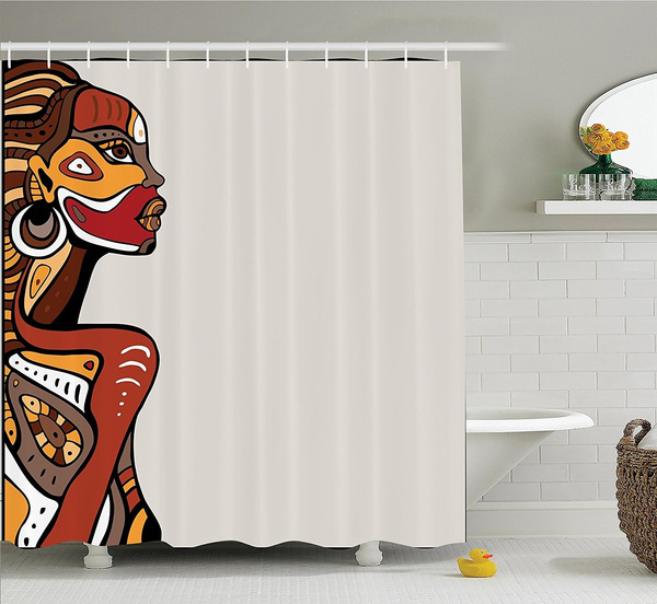 African Decorations Shower Curtain Set, African Print Shower Curtain Set