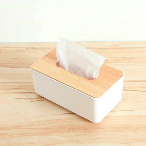 Wooden Cover Plastic Tissue Box Paper Home Car Holder Dispenser Organizer Decor 