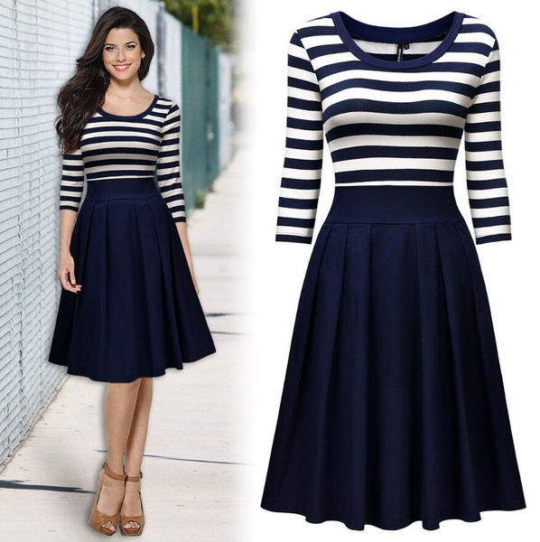 Womens Summer Casual Party Cocktail Prom Striped Business Workwear ...