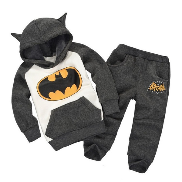 Toddler Boys Girls Tracksuit Batman Hooded Sweatshirt Pants Kids Outfits Clothes 