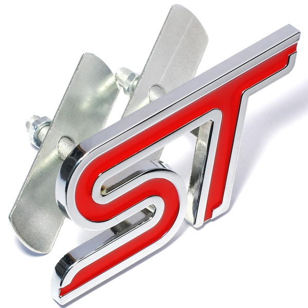 Metal Red ST Front Grille Sticker Car Head Grill Emblem Badge