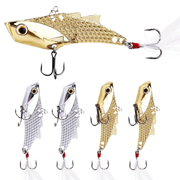 DOITPE 2PCS Fishing Jigs Spoon Fishing Lures Metal Jig Lure Crankbait Casting Sinker Spoons Spinner Baits Nickel Treble Hooks with Feather in Freshwater and Saltwater