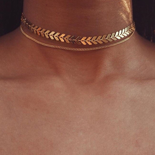 Chain Leaf Choker Necklace 