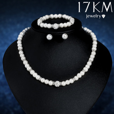 Classics Elegant Crystal Pearl Beads Bracelet Stud Earring Wedding Necklace Set Elegant All-match Alloy Bracelets Earrings Statement Necklaces Party Jewelry Accessories