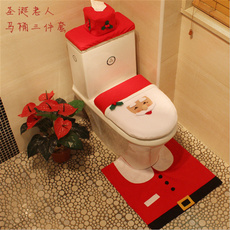 3 PCS Household Christmas Santa Claus Cloth Toilet Foot Pad Cover Toilet Seat Cover Radiator Cap Cover Decorations Bathroom Set