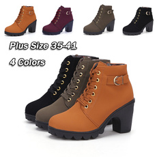 Leather Boots High Heel Lace Up Military Buckle Motorcycle Cowboy Ankle Booties