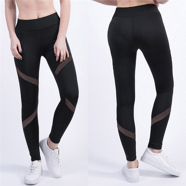 Sexy Women's Slim Fit Sport Gym Mesh Transparent Black Pants Leggings