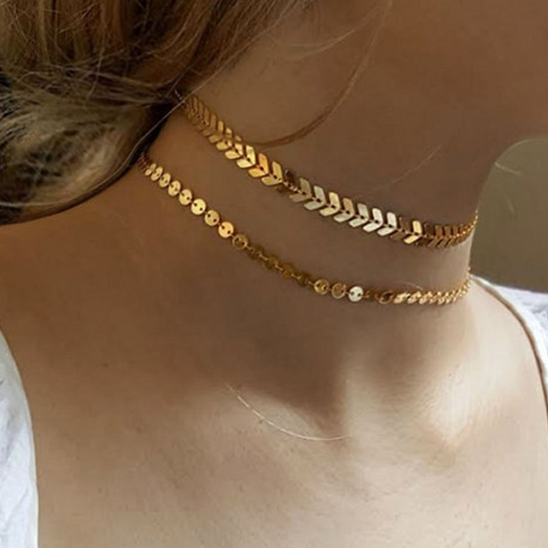 Gold Chain Leaf Choker Necklace 