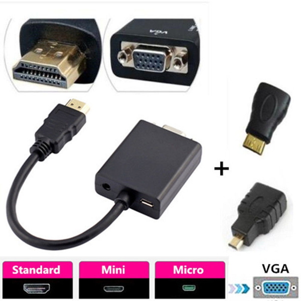 Adaptador de cable HDMI a VGA con puerto USB Audio Mini Micro