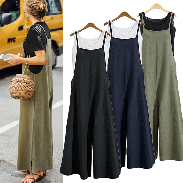 Loose solid cheap tank jumpsuit