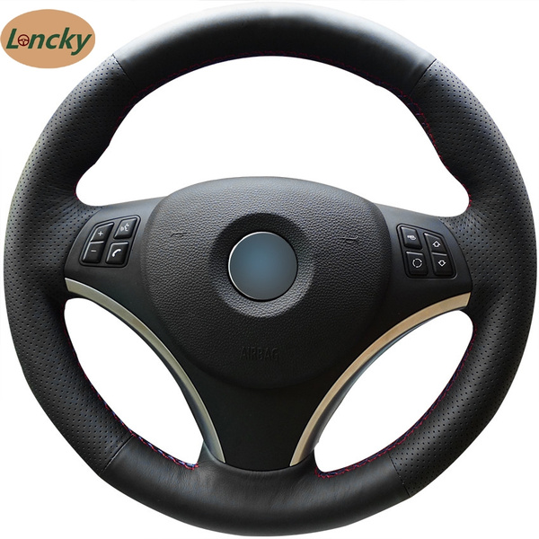 Loncky for BMW E90 320i 325i 330i 335i E87 120i 130i 120d Black Micro Fiber  Leather Car Steering Wheel Covers Accessories