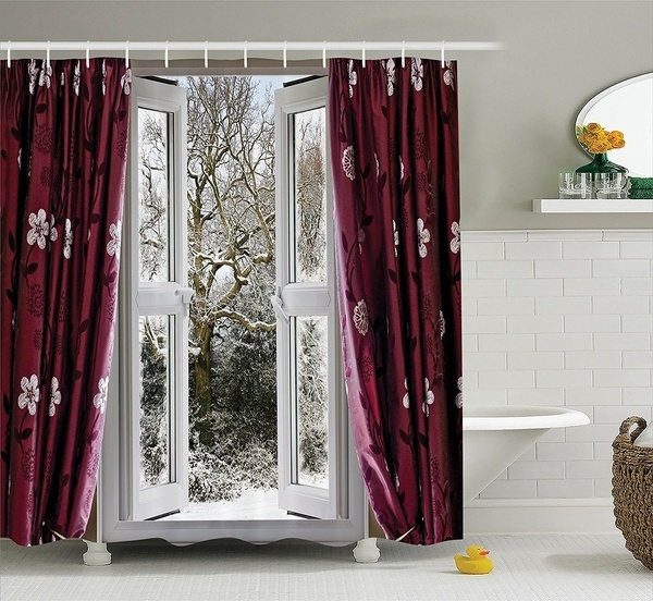 House Decor Collection Open Window, Winter Scene Shower Curtain