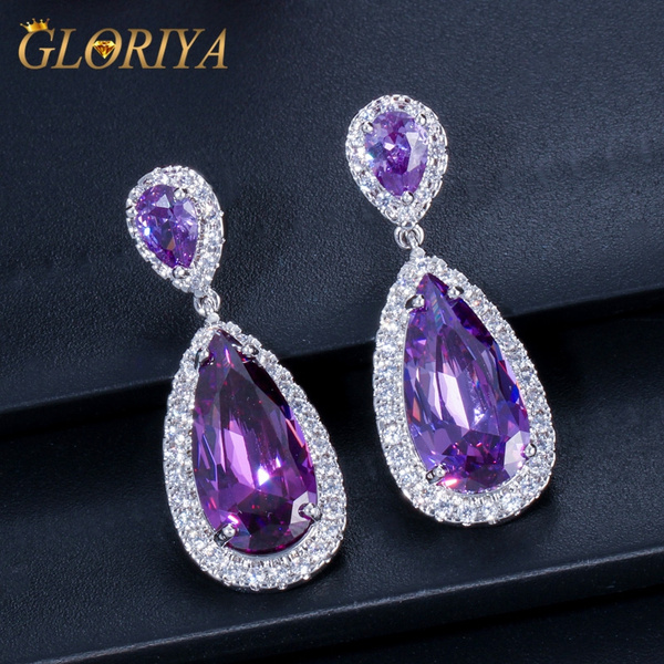 Vilohita- The Purple Elegance- Stones and Pearls Embroidered Earrings