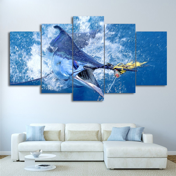 Modular Canvas Wall Art HD Printed Pictures 5 Pieces Jumping Marlin ...