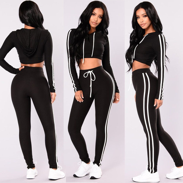 2Pcs/Set Women Sweat Suit Hoodie Tops Pants Sweatshirt Tracksuit