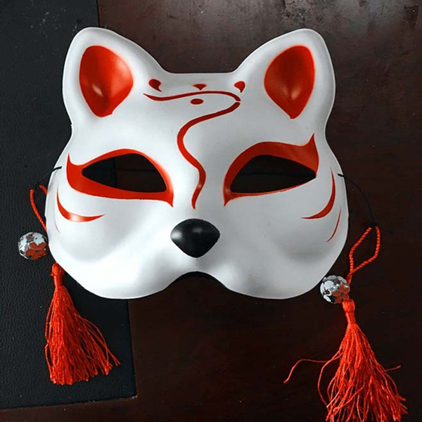 Japanese Private Cat Fox Mask Anime Half Face Hand-painted Fox Half Face  Mask Halloween Christmas Cosplay Animal Masks (Tassel random) | Wish