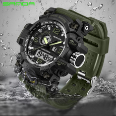 SANDA Military Waterproof Watch Fashion Outdoor Quartz Digital LED Sports Watches Men's LED Digital Dual Display Watch Top Brand Luxury Clock Camping Diving Wriswatch