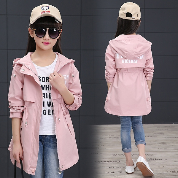 2018 Spring Long Girls Jacket Children s Clothing Girl Trench Coat Letter Printed Teenager Cardigan Hooded Girl Coat and Jackets Wish