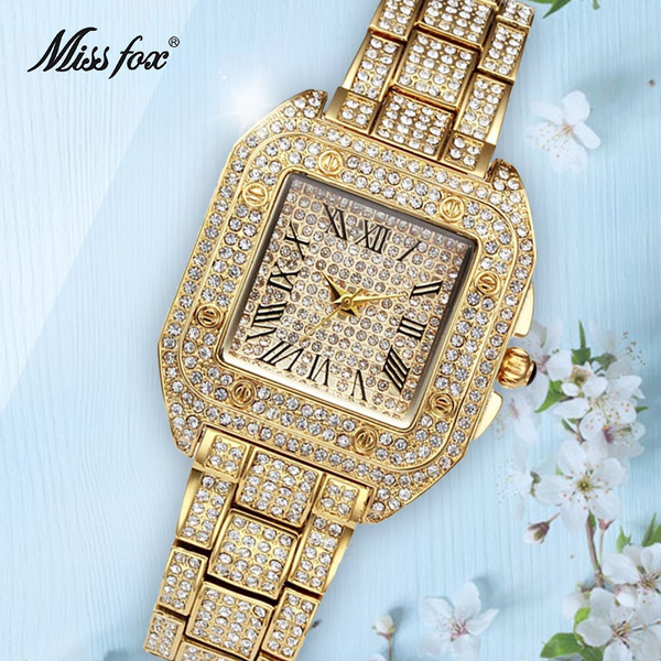 Mlle Fox diamant montre quartz montre femme imperm able l eau 30m de luxe montre femme montre lat rale montre en or montre femme montre bracelet