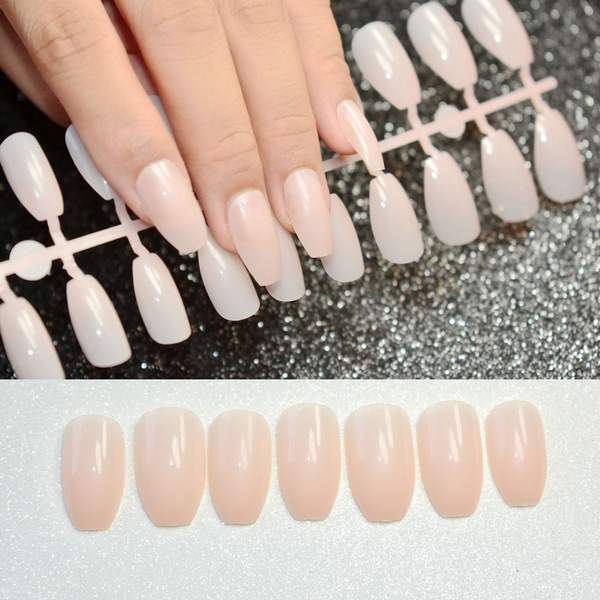 Candy Coffin Fake Nails Clear Nude Flat Top Acrylic Designed Tips Ballerina Simple Daidly Wear False Nails Wish