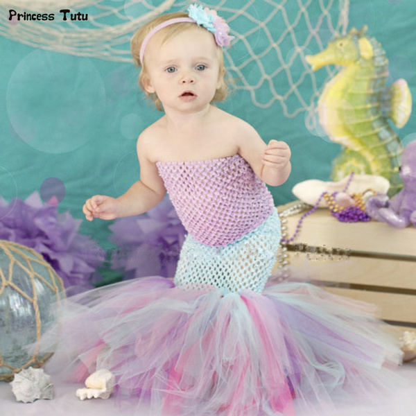 Baby Kids Girls Mermaid Mesh Gown Outfit Dress Child Fancy Party 1-4 Years