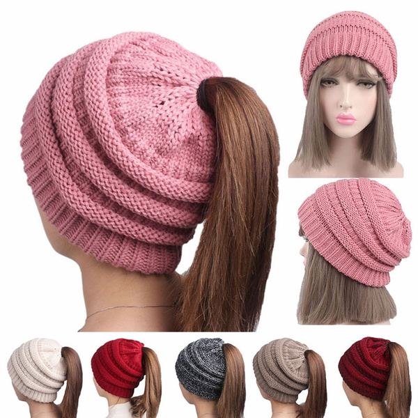 womens winter hat with ponytail hole