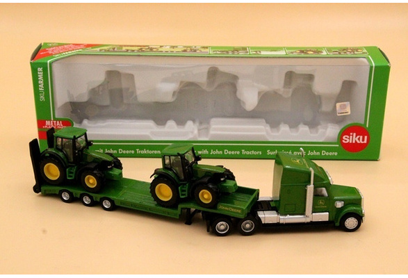 1:87 Farmer Low Loader Truck With 2 Tractors Models Diecast Toy Vehicles Toys 